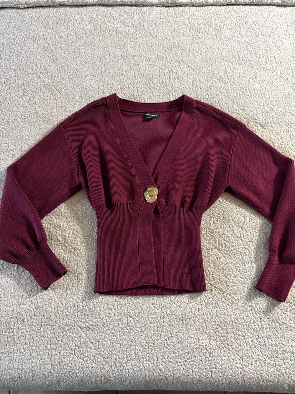 Urban Revivo V-Neck Ribbed Single-Button Cardigan Sweater - Burgundy Size 4 — image 2 of 8
